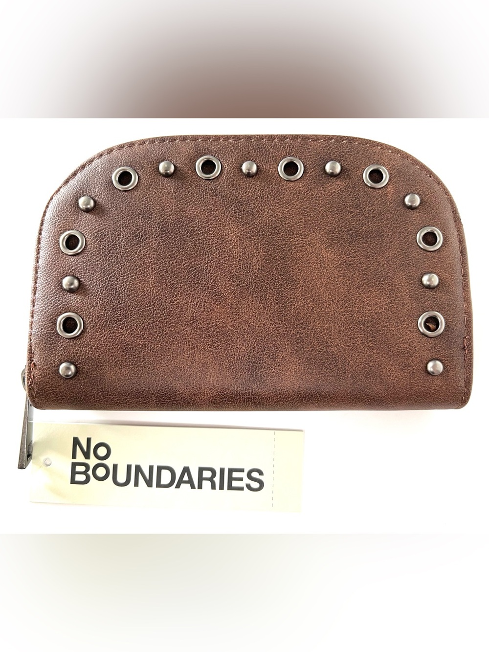 No Boundaries Brown Grommet Zip Wallet NWT